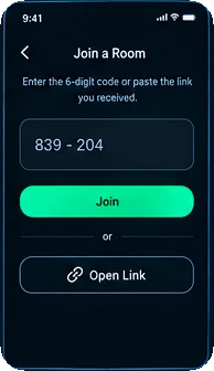 IncogSnap Join a Room screen with a code field